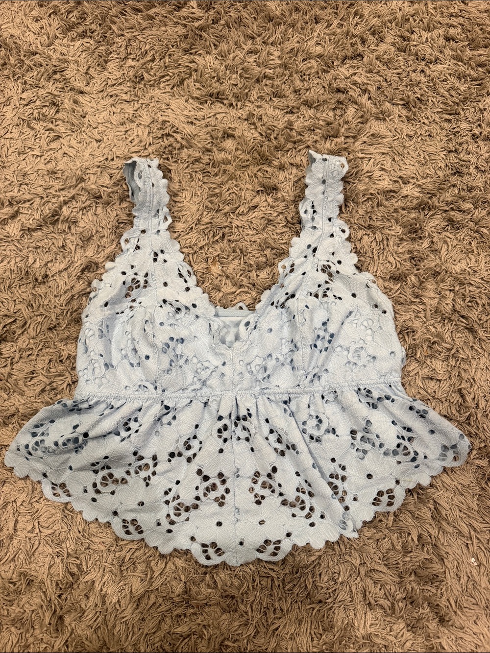 aerie Light Blue Eyelet Lace Cropped Tank